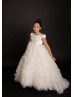 Cap Sleeves Ivory Lace Tulle Ruffled Stunning Flower Girl Dress